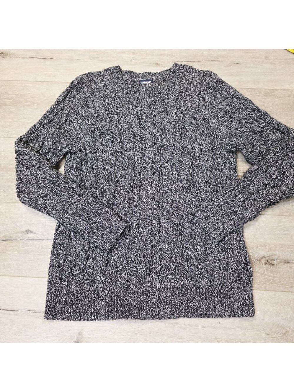 Lands End Ladies Drifter Cable Knit Sweater Size Large 14-16 Black Heather